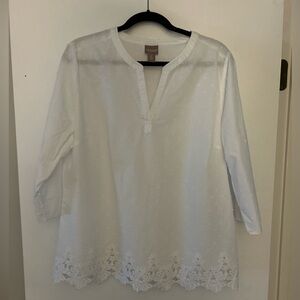 Chico’s Embroidered Lace Popover Top Size 2 New w/o tags